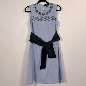 Yyigal Sleeveless Blue White Stripe Cotton Nautical Coastal Dress Women Small